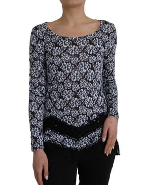 Just Cavalli Floral And Lace Long Sleeved Top - Black