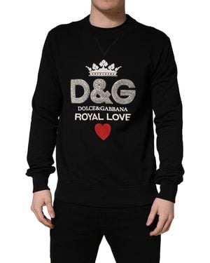 Dolce & Gabbana Black Embellished Cotton Sweatshirt Jumper