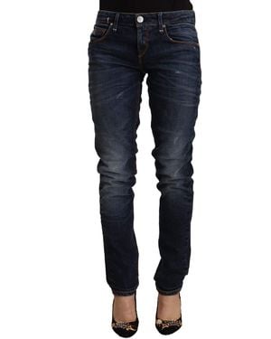 Acht Blue Washed Cotton Mid Waist Skinny Denim Jeans