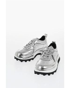 Jil Sander Textu Lamè Leather Lcae-Up Sneakers - White