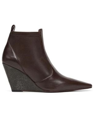 Brunello Cucinelli Monili Wedge Ankle Boots - Brown