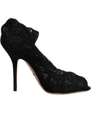 Dolce & Gabbana Lace Stretch Heels Mid Calf Boots Shoes - Black