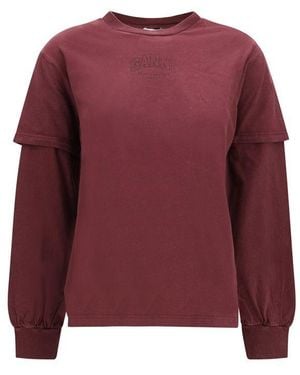 Ganni Cotton Sweatshirt - Red