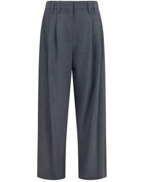 Brunello Cucinelli Grey Wool Oves Aries Dress Trousers - Blue