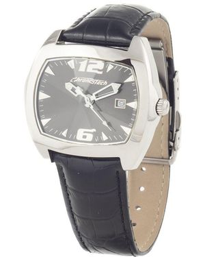 Chronotech Black Leather Watch - Gray