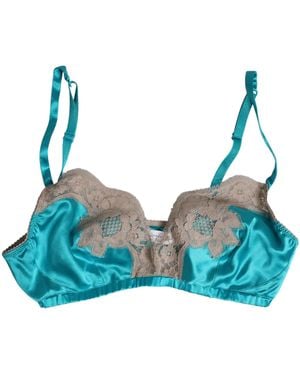 Dolce & Gabbana Green Floral Lace Silk Non Wire Bra Underwear - Blue