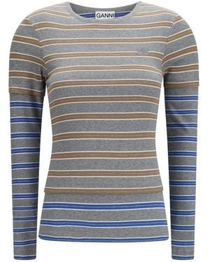 Ganni Gray Cotton Long Sleeve T