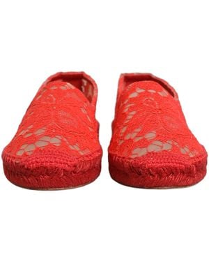 Dolce & Gabbana Taormina Lace Espadrille Flats Shoes Viscose Cotton Nylon - Red
