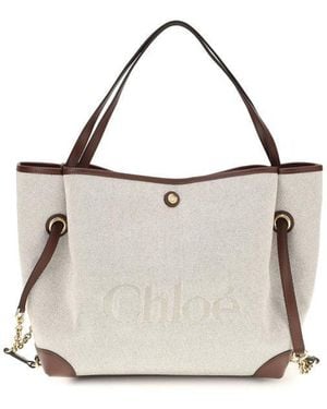 Chloé Beige Cotton Shoulder Bag - White