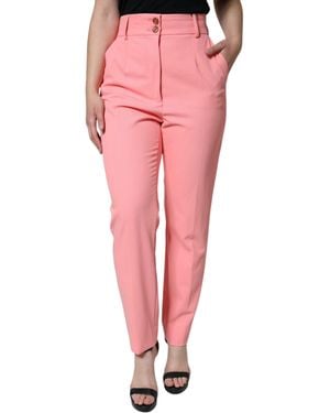 Dolce & Gabbana Rose Polyester High Waist Tapered Trousers - Pink