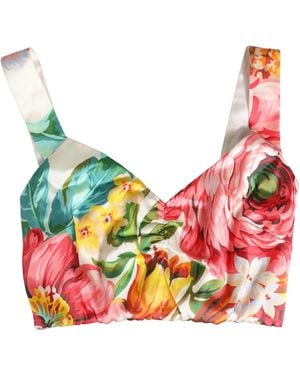 Dolce & Gabbana Floral Print Silk Cropped Bustier Top - Pink