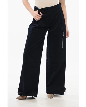 Ami Paris High-Waisted Velour Pleated Trousers - Blue