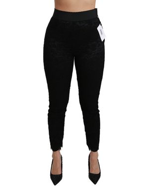 Dolce & Gabbana Elegant High Waist Lace Trousers - Black