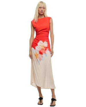 Desigual Orange Viscose Long Dress - Red