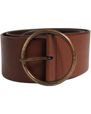 Dolce & Gabbana Brown Leather Wide Waist Metal Round Belt