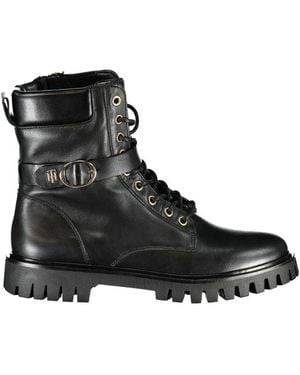 Tommy Hilfiger Chic Lace-Up Boots With Zip And Contrast Details - Black