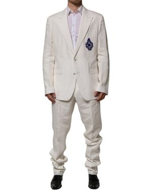 Dolce & Gabbana Light Cream Linen Embroidered 2 Piece Suit - Gray