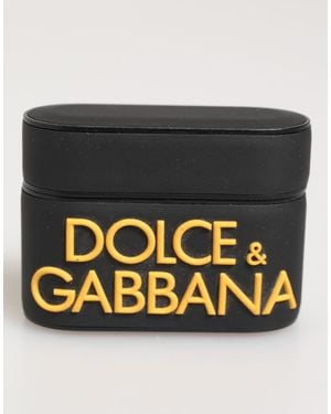 Dolce & Gabbana Black Yellow Rubber Logo Embossed Accessory Airpods Case