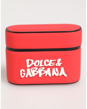Dolce & Gabbana Pvc Dg Logo Embossed Flip Holder Airpods Case Polycarbonate Tu Accessory - Red