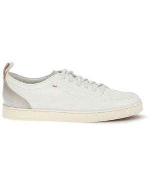 Santoni White Calf Leather Bos Taurus Low Top Trainers