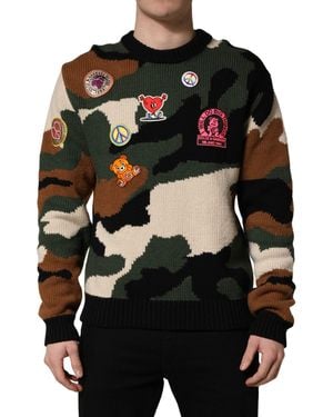 Dolce & Gabbana Multicolor Intarsia Knit Camouflage Pullover Sweater - Black