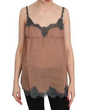 Pink Memories Lace Spaghetti Strap Tank Top Blouse - Brown