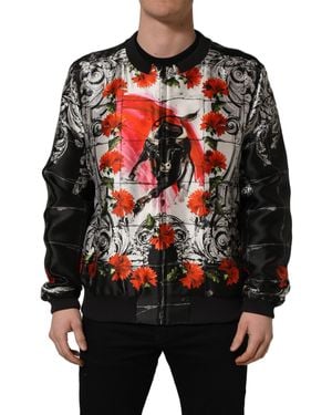 Dolce & Gabbana Multicolour Majolica Bull Print Bomber Jacket - Black