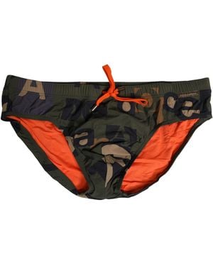 Dolce & Gabbana Multicolour Camouflage High Swim Brief Swimwear - Orange