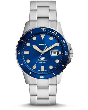 Fossil Gray Stainless Steel Dress Watch - Blue