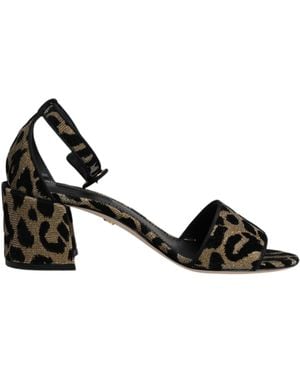 Dolce & Gabbana Gold Leopard Ankle Strap Heels Sandals Shoes - Black