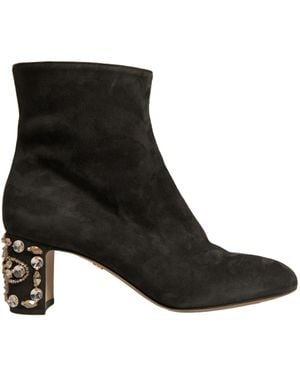 Dolce & Gabbana Embellished Heel Ankle Boots Shoes - Black