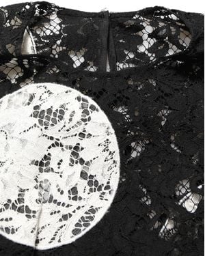 Dolce & Gabbana Floral Lace Short Sleeve Blouse Top - Black