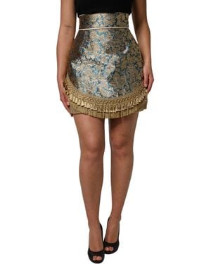 Dolce & Gabbana Blue Floral Jacquard Tasseled Mini Skirt - Green