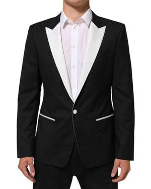 Dolce & Gabbana Black White Martini 1 Button Men Suit Blazer