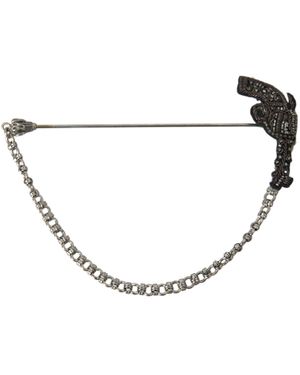 Dolce & Gabbana Brass Copper Silk Revolver Gun Brooch Lapel Pin - White