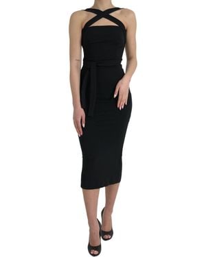 Dolce & Gabbana Sheath Halter Sleeveless Midi Dress - Black