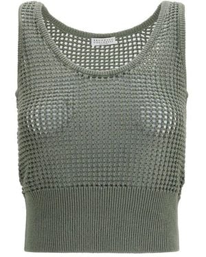 Brunello Cucinelli Bicolour Cotton Tank Tops - Green