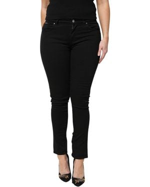 Dolce & Gabbana Black Cotton Logo Mid Waist Skinny Denim Jeans