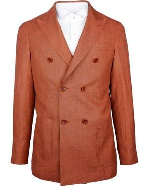 Made In Italy Brown Linen Blazer - Red