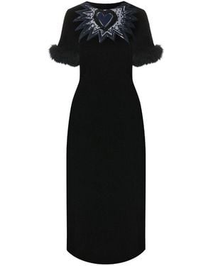 Fendi Fur Trim Velvet Midi Dress - Black