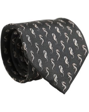 Dolce & Gabbana Men Black Seahorse Silk Adjustable Tied Necktie Tie