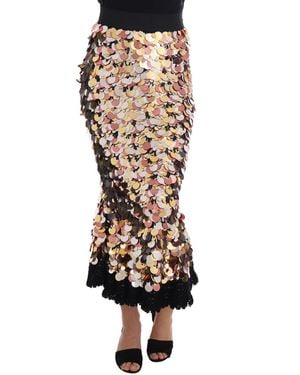Dolce & Gabbana Sequined Peplum High Waist Skirt - Black