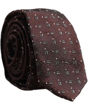 Dolce & Gabbana Men Burgundy Geometric Silk Adjustable Tied Necktie Tie - Red