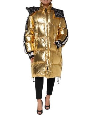 Dolce & Gabbana Gold Hooded Puffer Quilted Full Zip Jacket - Metallic