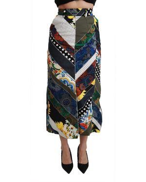 Dolce & Gabbana Silk Geometric High Waist Maxi Skirt - Multicolour