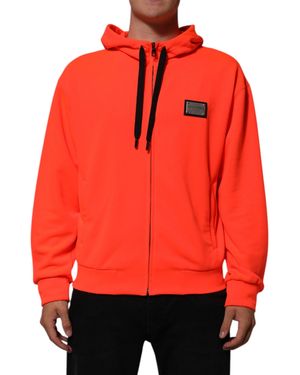 Dolce & Gabbana Fluorescent Polyester Logo Patch Hoodie Jumper Clothing - Red