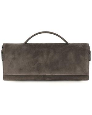 Brunello Cucinelli Brown Suede Leather Handbag - Grey