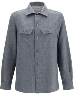 Brunello Cucinelli Grey Wool Oves Aries Shirt - Blue