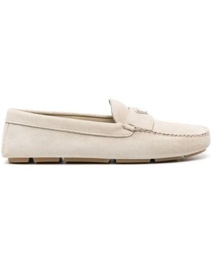 Prada Triangle-Logo Suede Loafers - White