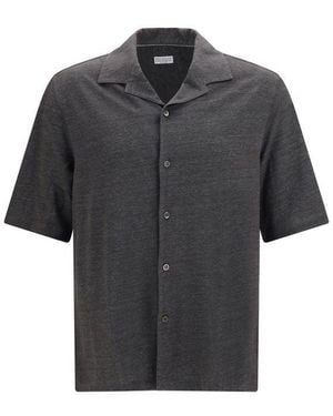 Brunello Cucinelli Grey Linen Shortsleeve Shirt